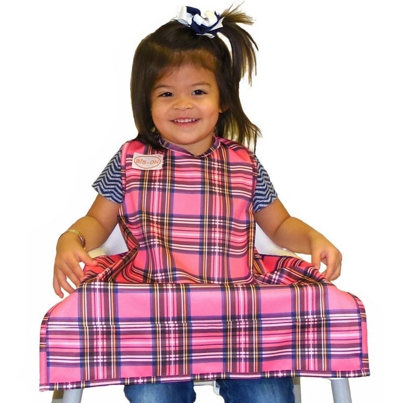 BIB-ON, Full-Coverage Bib and Apron Combination for Infant, Baby, Toddler Ages 0-4. (Pink Plaid) - Image 2